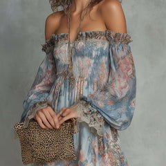 Romantic Floral Off-Shoulder Ruched Mini Dress