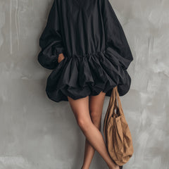 Casual Round-Neck Long-Sleeve Mini Dress with Ruffled Hem