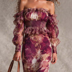 Rose Pink Floral Off-Shoulder Maxi Dress