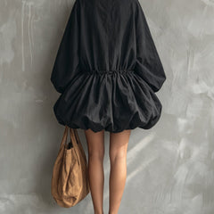 Casual Round-Neck Long-Sleeve Mini Dress with Ruffled Hem