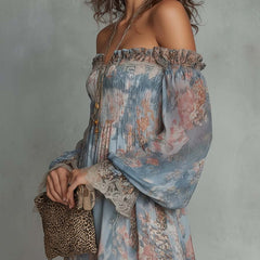 Romantic Floral Off-Shoulder Ruched Mini Dress