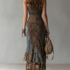 Elena | Bold One-Shoulder Printed Maxi Dress with Ruffled Slit