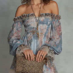 Romantic Floral Off-Shoulder Ruched Mini Dress