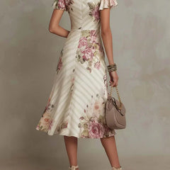 Alba | Elegant Floral Ruched Wrap Midi Dress