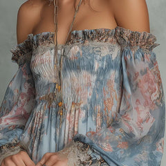 Romantic Floral Off-Shoulder Ruched Mini Dress