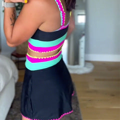 Myra™ | Elegant Three-Piece Color Block Swimsuit