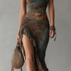 Elena | Bold One-Shoulder Printed Maxi Dress with Ruffled Slit