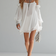 Flowing Bohemian Style Off The Shoulder Mini Dress