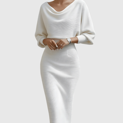 Ismeria | White Draped Batwing Midi Dress