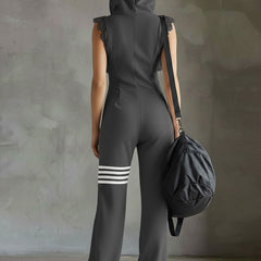 Giada - Retro Sports Jumpsuit with Hood and Stripes