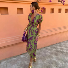 Ernestina™ | Long Floral Green Dress