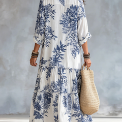 Dahlia™ | Bohemian Blue Floral Button-Down Tiered Maxi Dress