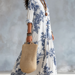 Dahlia™ | Bohemian Blue Floral Button-Down Tiered Maxi Dress
