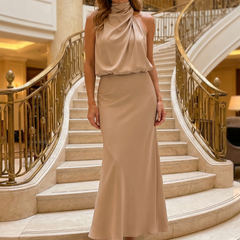 Nopal™ Sleeveless Draped Neck Midi Dress