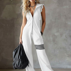 Giada - Retro Sports Jumpsuit with Hood and Stripes