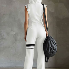 Giada - Retro Sports Jumpsuit with Hood and Stripes