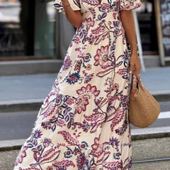 Joan  | Floral Print Puff Sleeve Maxi Dress