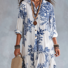Dahlia™ | Bohemian Blue Floral Button-Down Tiered Maxi Dress