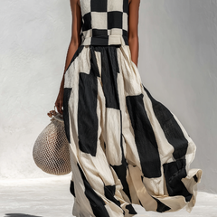 Ardenne™ | Plaid and Stripe Paneling Sleeveless Maxi Dress