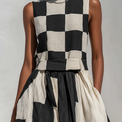 Ardenne™ | Plaid and Stripe Paneling Sleeveless Maxi Dress