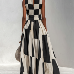 Ardenne™ | Plaid and Stripe Paneling Sleeveless Maxi Dress