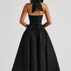 Genevieve™ | V-Neck Halterneck Sleeveless Jacquard Maxi Dress