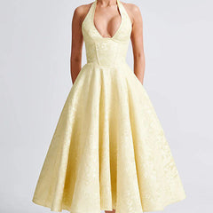 Genevieve™ | V-Neck Halterneck Sleeveless Jacquard Maxi Dress