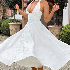 Genevieve™ | V-Neck Halterneck Sleeveless Jacquard Maxi Dress