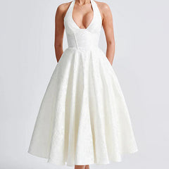 Genevieve™ | V-Neck Halterneck Sleeveless Jacquard Maxi Dress