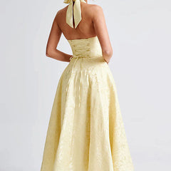 Genevieve™ | V-Neck Halterneck Sleeveless Jacquard Maxi Dress