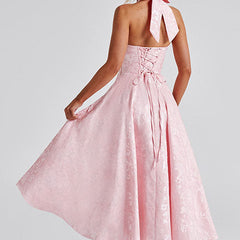 Genevieve™ | V-Neck Halterneck Sleeveless Jacquard Maxi Dress