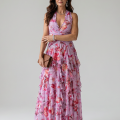 Nori™ Halter Neck Ruched Bodice Floral Maxi Dress