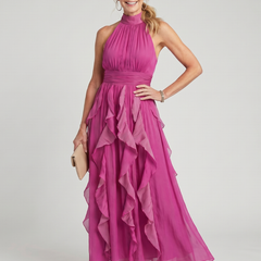 Orea | High Neck Gathered Ruffle Layers Maxi Dress