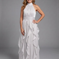 Orea™ High Neck Gathered Ruffle Layers Maxi Dress