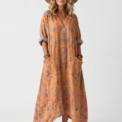 Remi | Notch Neck Printed Oversized Pocket Midi Dress