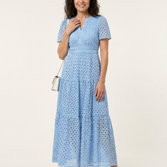Brielle | V Neck Short Sleeve Tiered Midi Dress