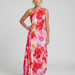 Taya™ One Shoulder Pleated Bodice Midi Dress