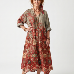 Saffron | Mixed Pattern Relaxed Pocket Midi Dress