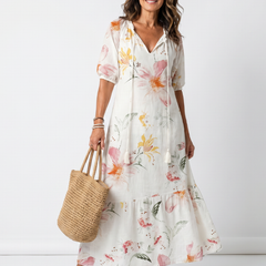 Noa | Soft Floral Tiered Tassel Midi Dress