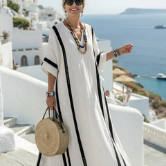Elvienne | Short Sleeve Color Block Striped Maxi Dress
