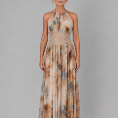 Elavenue™ Halter Neck Lace Waist Maxi Dress