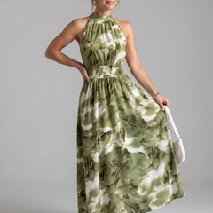Olivia™ Gathered Waist Abstract Print Midi Dress
