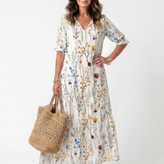Sylvie | Botanical Print Tassel Tie Midi Dress