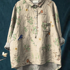 Alice | Boughs And Robin Birds Pattern Printed Women's Casual Shirt