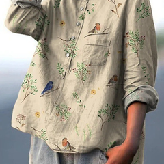 Alice | Boughs And Robin Birds Pattern Printed Women's Casual Shirt