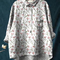 Ruby | Pink Spring Floral Repeat Pattern Printed Women's Casual Shirt
