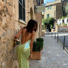 Odette | Women's Wedding Guest Sequin Backless Dress Evening