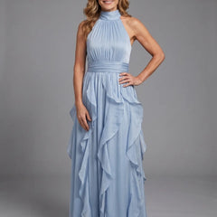 Orea™ High Neck Gathered Ruffle Layers Maxi Dress