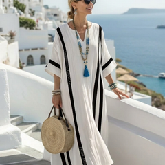 Elvienne | Short Sleeve Color Block Striped Maxi Dress