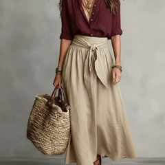 Solène™ | Tie-Waist Blouse and Skirt Set
